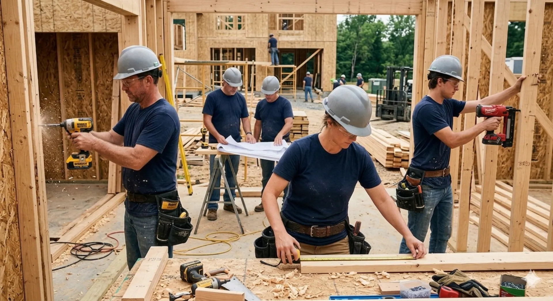 The KMBJ crew of framers and finish carpenters on a Los Angeles job site