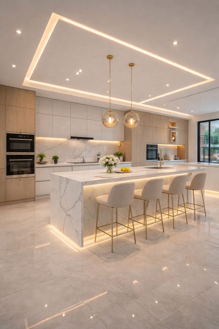 Luxury kitchen remodel with marble island
